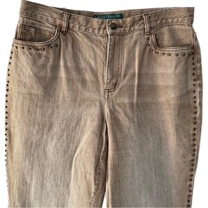 Vtg Y2K Ralph Lauren Studded Denim Jeans Size 14 Petite Tan Boho Western